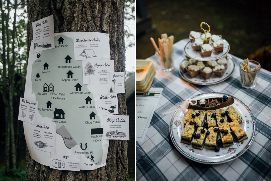 Идеи свадебного декора лагеря |  Карта каюты + поднос с десертами в деревенском стиле