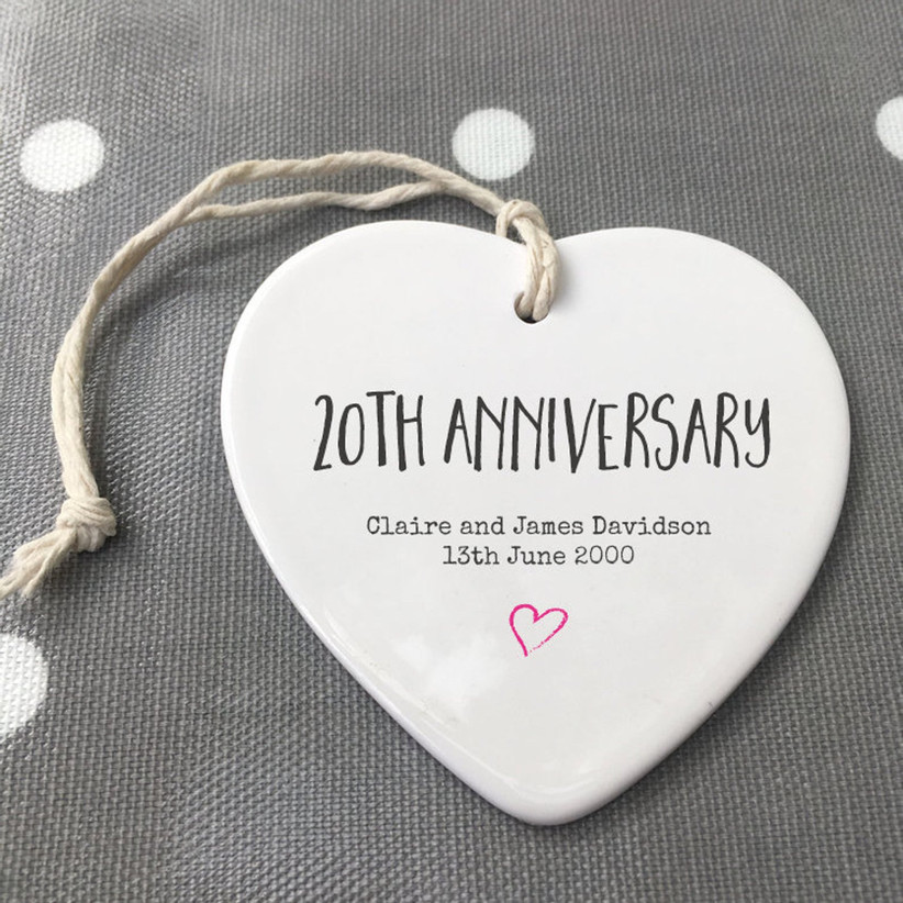 personalized anniversary ornament heart shape