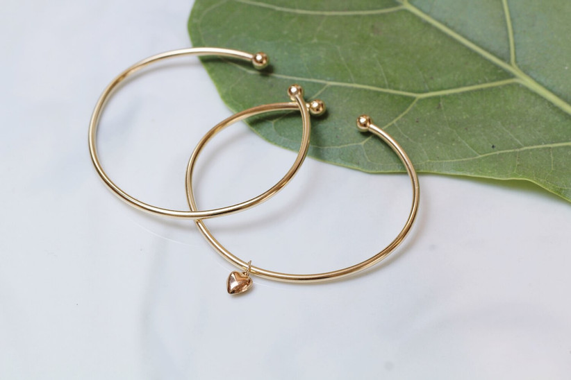 Minimalist gold bangle and minimalist gold bangle with heart charm