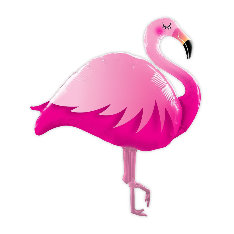 Pink foil flamingo balloon on white background tropical bridal shower decoration