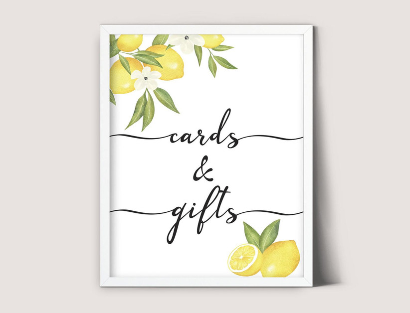 Framed Cards and Gifts sign with lemon illustrations