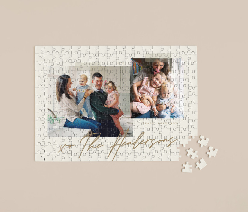 Personalized puzzle with two family photos and family name gift for wife on Mother's Day