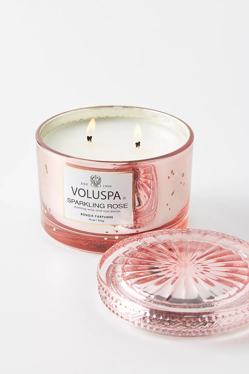 Voluspa Sparkling Rose candle in rose gold tin