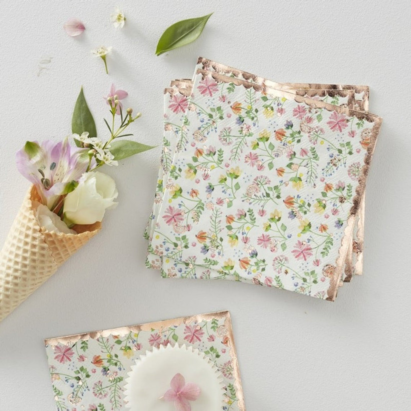 Vintage floral patterned napkins with pretty metallic trim