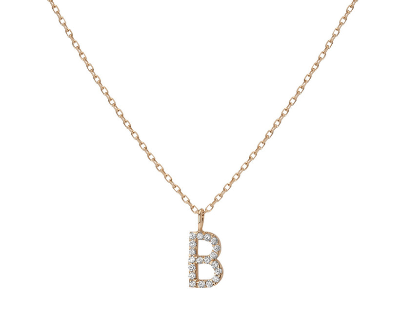 Initial pendant necklace with white diamonds and gold chain