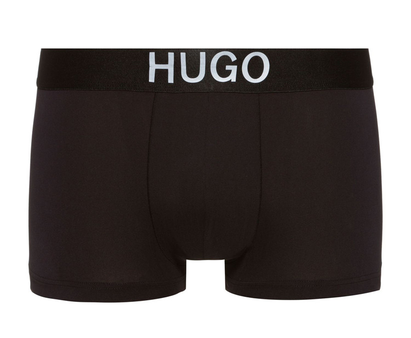 Черные плавки HUGO BOSS с белой надписью HUGO на поясе