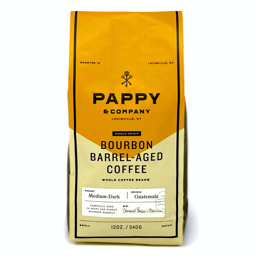 Yellow bag of Pappy & Company bourbon barrel-aged coffee beans