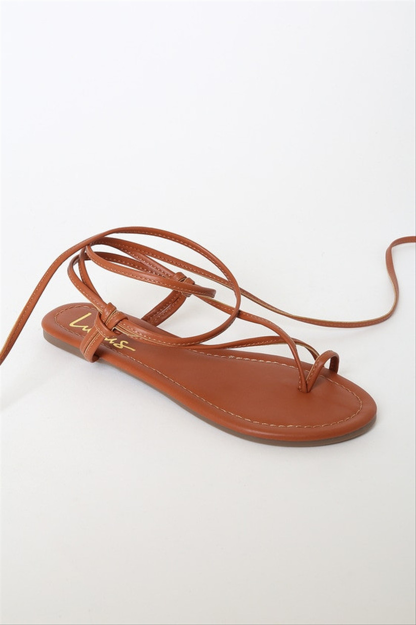 коричневые пляжные свадебные сандалии на шнуровке с завязками на щиколотке