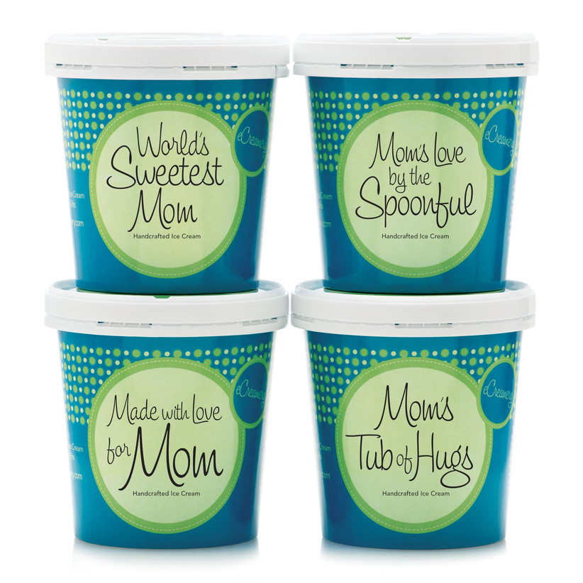 Four tubs of ice cream with different mom-themed labels Mother's Day gift for wife