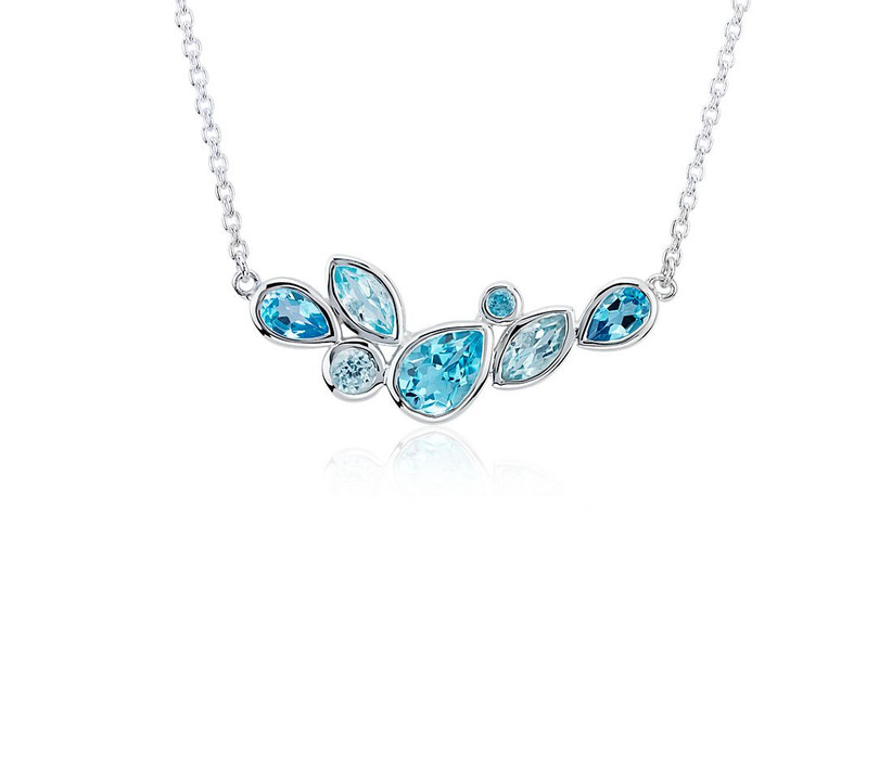 multishape blue topaz stones on a silver chain