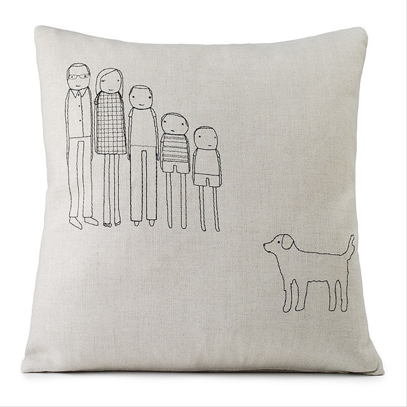 personalized pillow decorated with family and dog