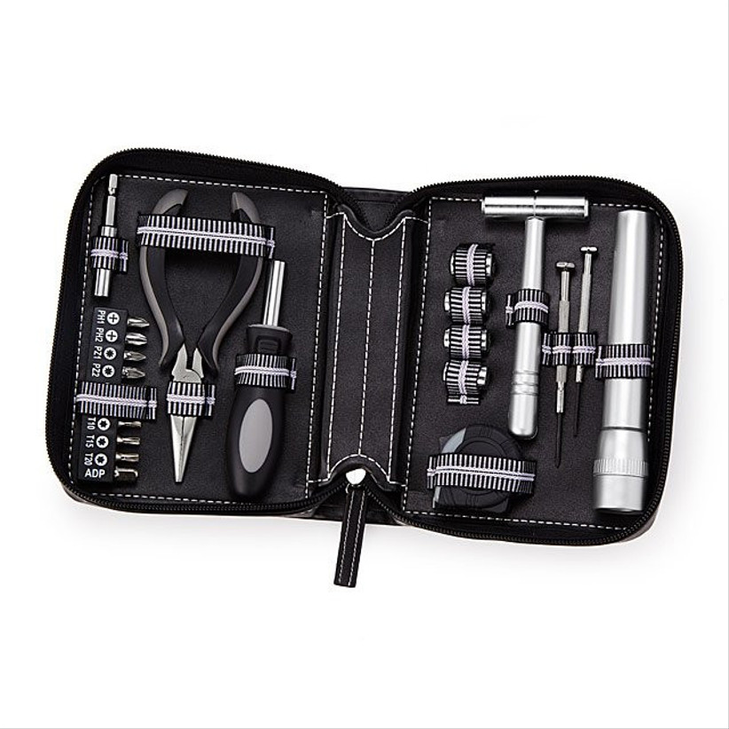 tool kit in black leather case