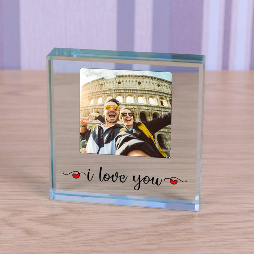 glass picture frame with words i love you