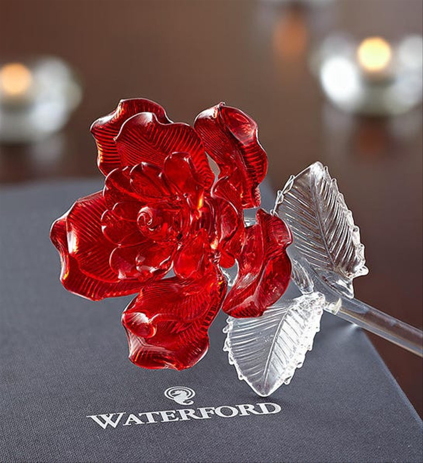 red and white crystal rose by waterford