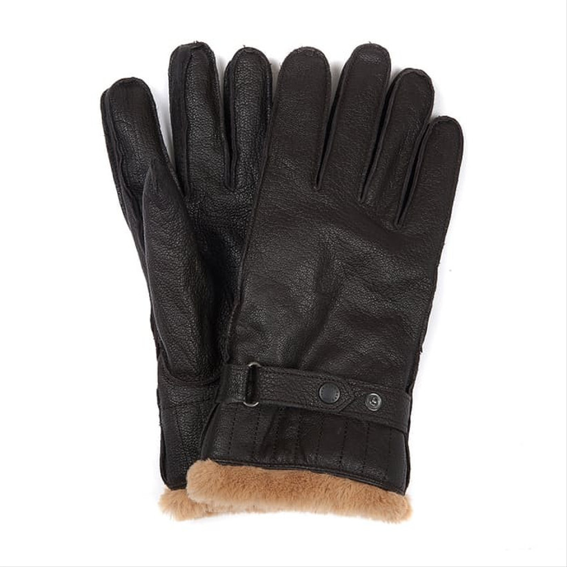 black leather and fur lined gloves
