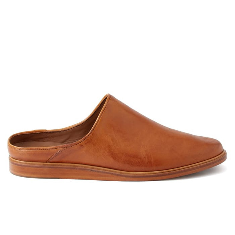 brown leather house shoe