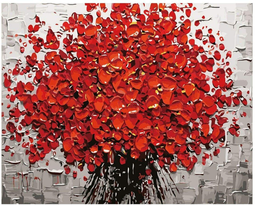 painting of a bouquet of bright red flowers