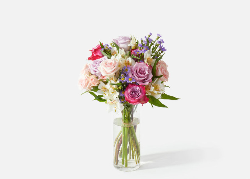 colorful floral arrangement in a glass vase