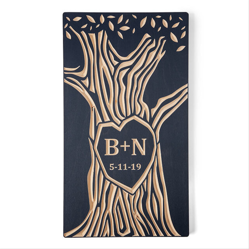 initials wooden tree wall hanging