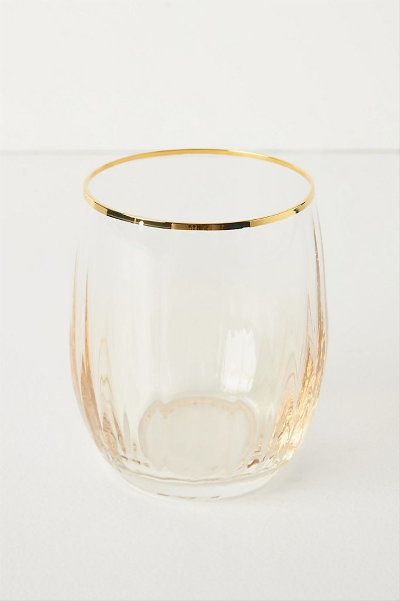 gold tinted stemless wine glasses