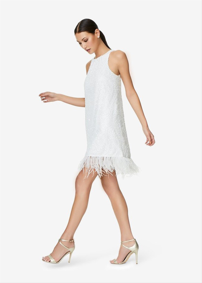 Причудливое платье для девичника, короткое белое мини-платье с подолом из перьев