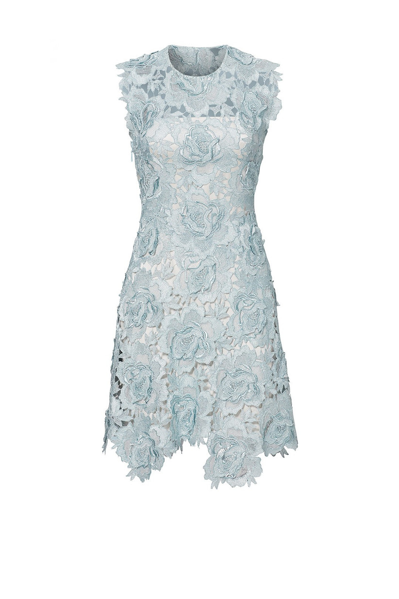 short pale blue floral lace dress