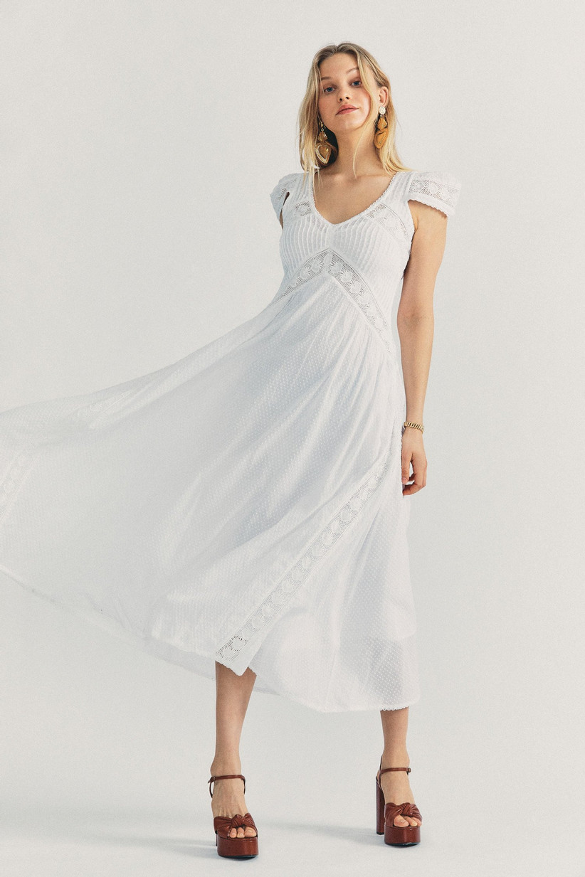 boho engagement party dress long white flowy dress with crochet details