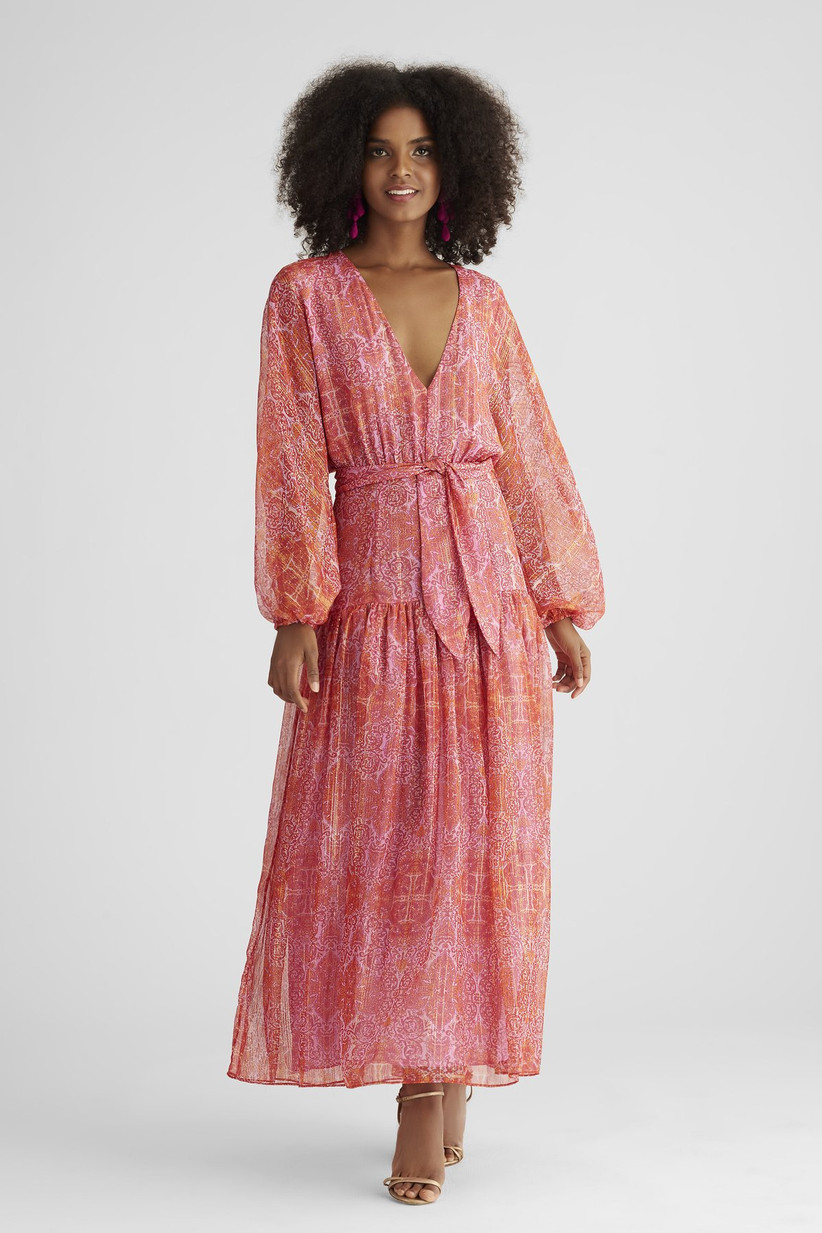 pink bohemian printed maxi dress
