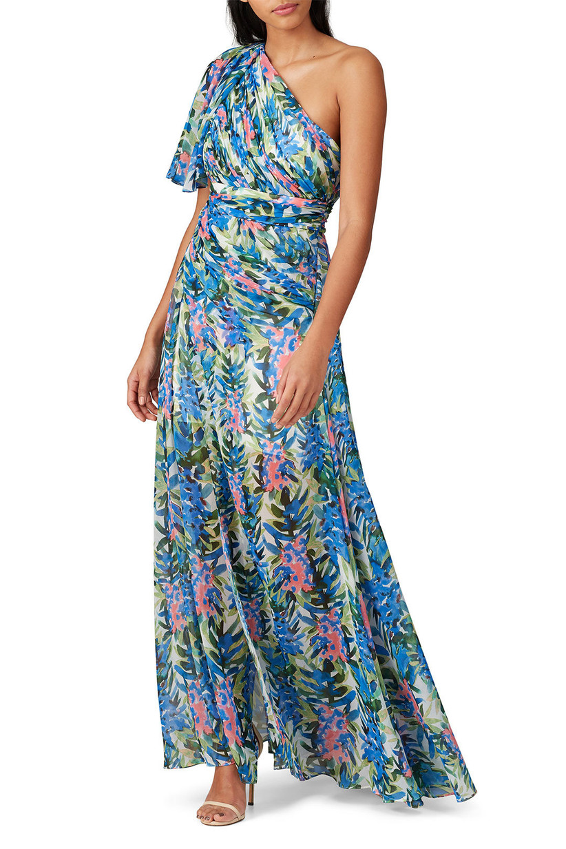 Elegant tropical print maxi dress