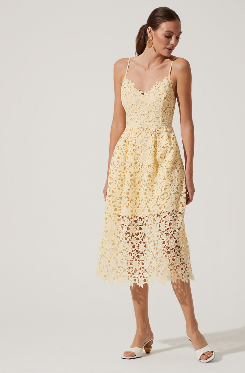 Pretty pastel yellow midi with lace overlay