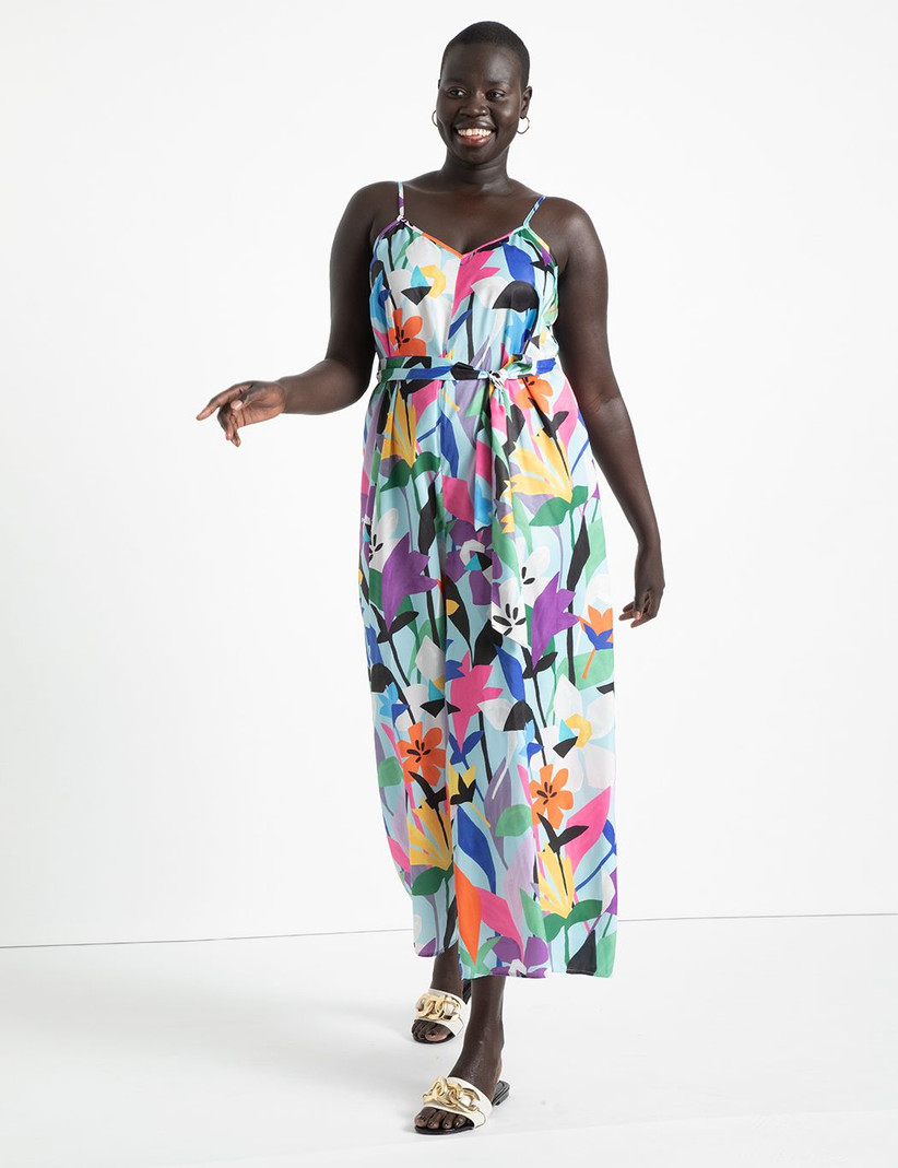 Colorful tropical print jumpsuit for summer wedding