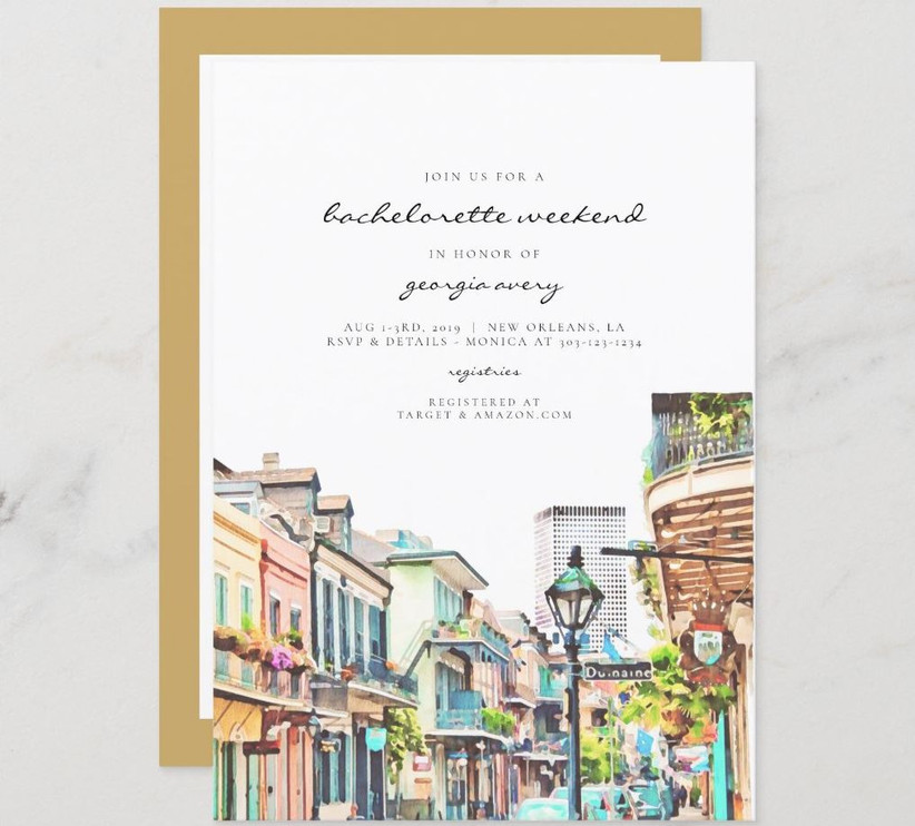 Illustrated New Orleans bachelorette party invitation