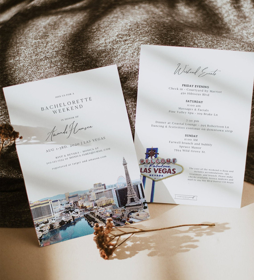 Las Vegas themed bachelorette party invitation and itinerary