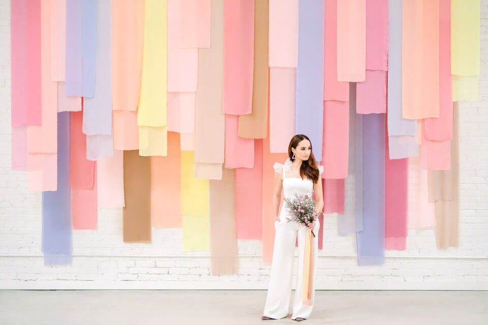 Colorful ribbons as a wedding backdrop instead of flowers
