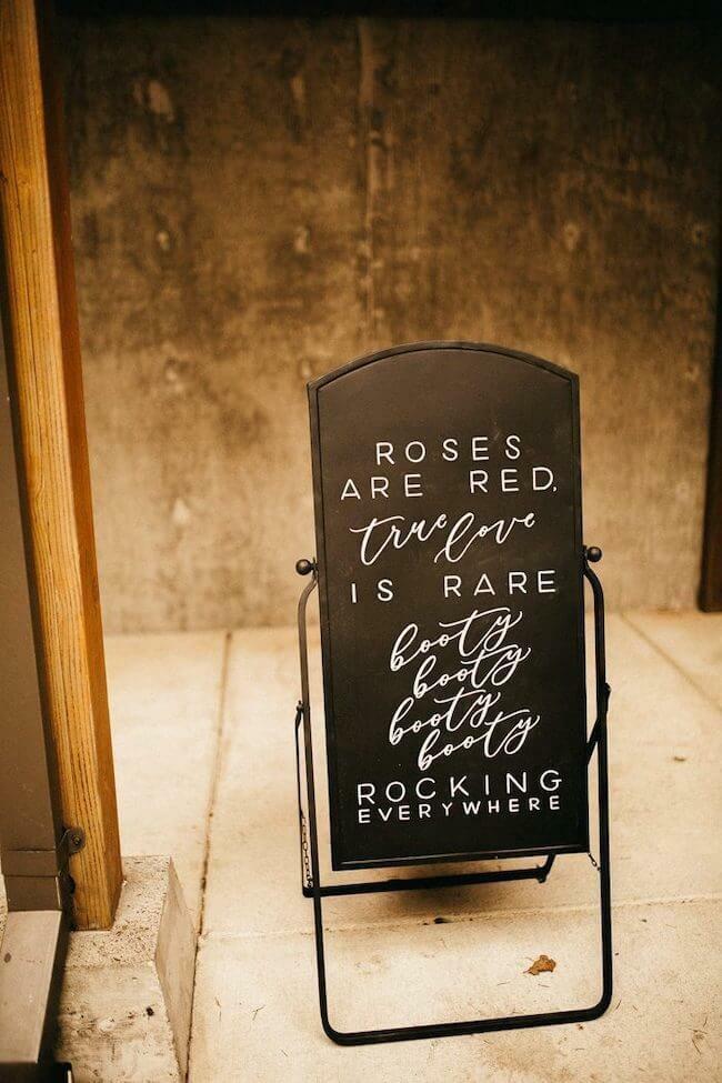Cheeky wedding signs for a nontraditional wedding